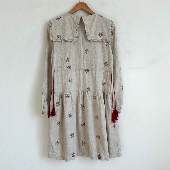 Kokori Dress Girls 16 Tiered Linen Ruffle Floral Embroidered Oatmeal Beige - Picture 10 of 14